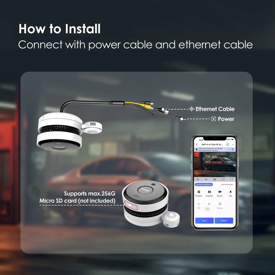 5MP IR AI-Fire Smoke Sensing Network Camera with Temperature & Humidity Detection