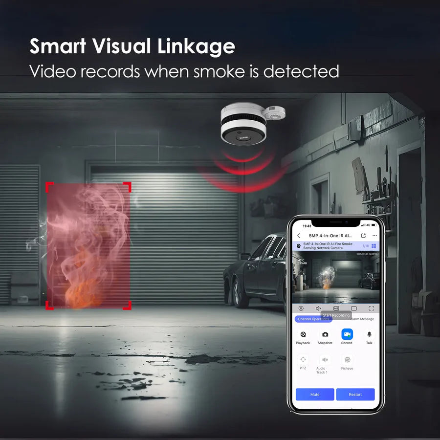 5MP IR AI-Fire Smoke Sensing Network Camera with Temperature & Humidity Detection